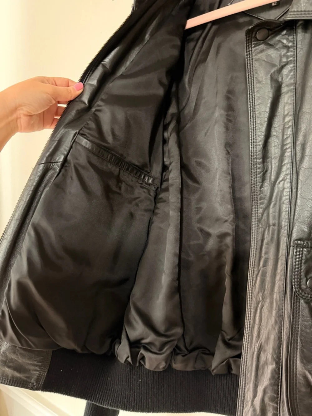 Members Only Black Leather Flight-Style Bomber Jacket‎ Classic Retro Biker M 42